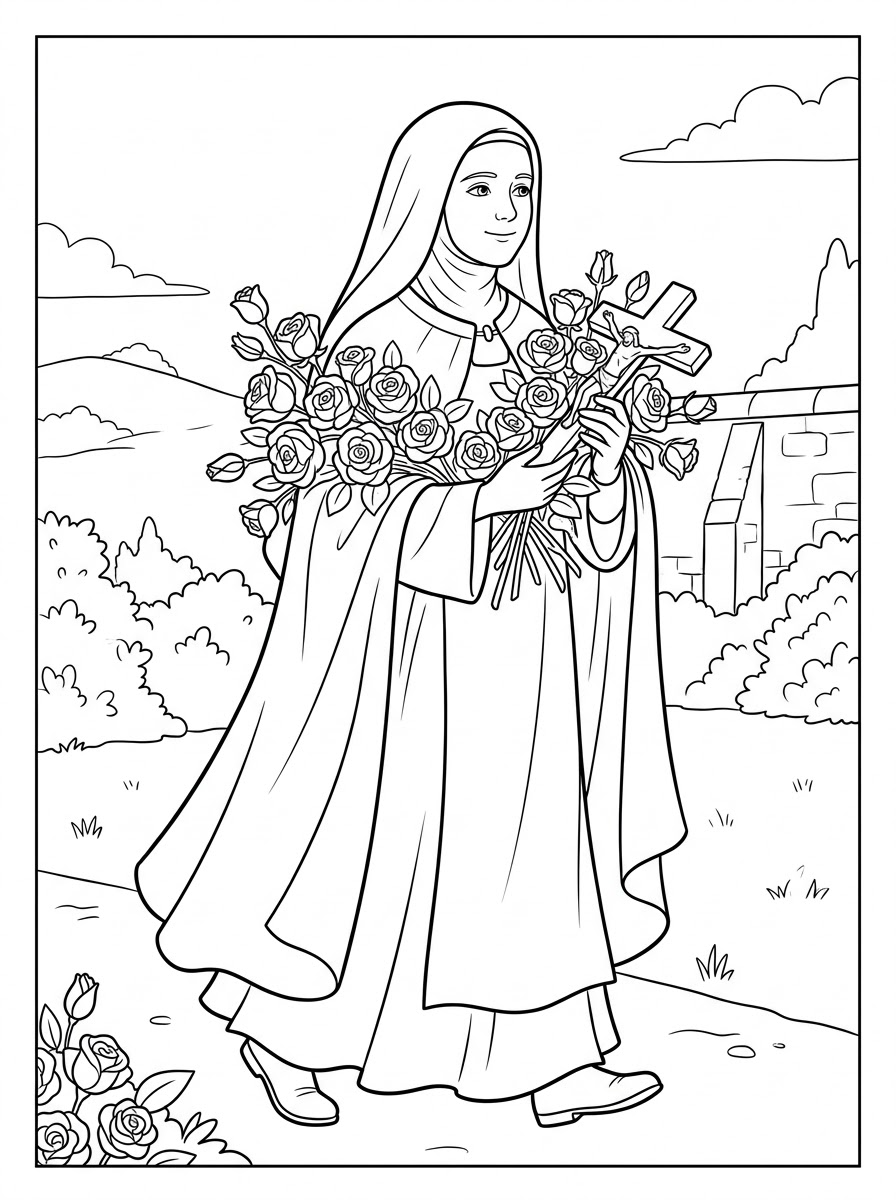 Santa Teresa di Lisieux da stampare e colorare per bambini